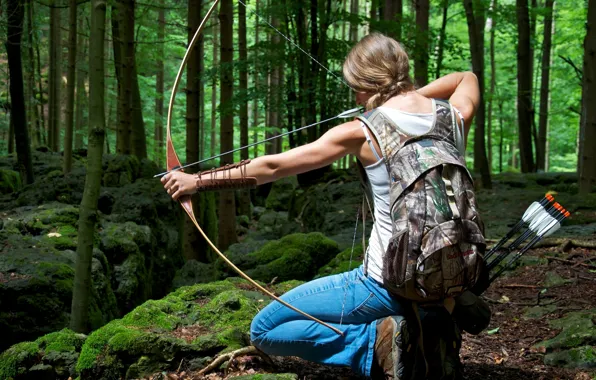 Картинка woman, pose, archery, bowhunting
