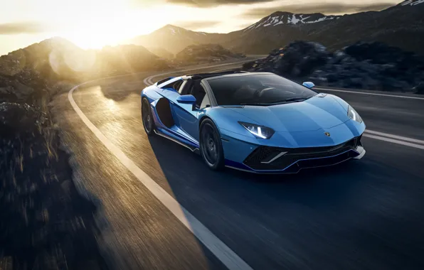 Roadster, Lamborghini, Голубой, Blue, 2021, Lamborghini Aventador LP 780-4 Ultimae, 780 лс, 6.5 V12