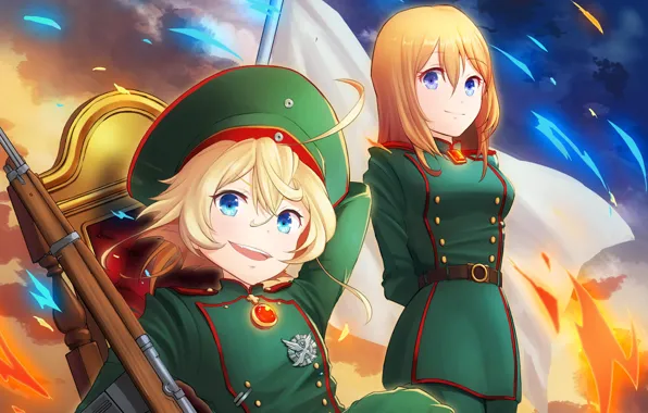 Fire, red, flame, girl, gun, soldier, military, weapon
