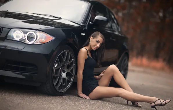 Девушка, Девушки, BMW, платье, черный авто