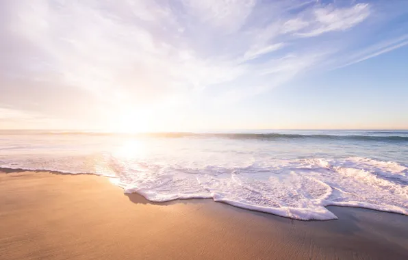 Картинка песок, море, волны, пляж, лето, небо, вода, солнце