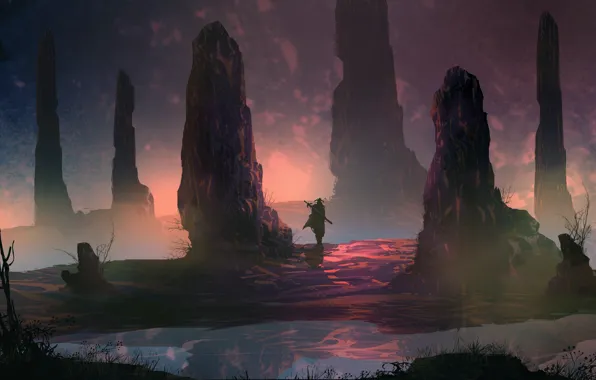 Рисунок, Воин, Пейзаж, Арт, Фантастика, Landscapes, Digital Art, TacoSauceNinja