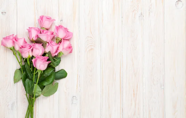 Розы, букет, wood, pink, romantic, roses, розовые розы