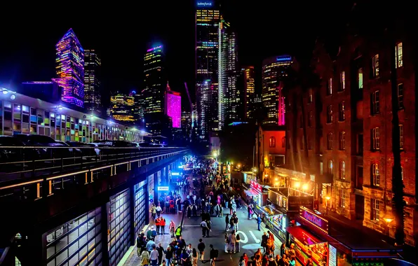 Картинка city, lights, night, street, people