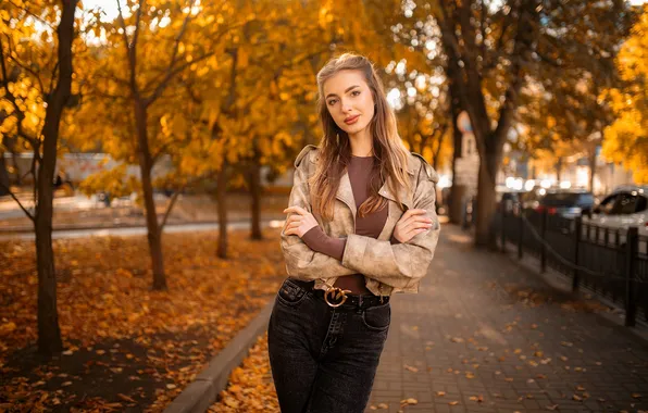 Девушка, милая, модель, Джинсы, Обои, шатенка, красивая, Куртка