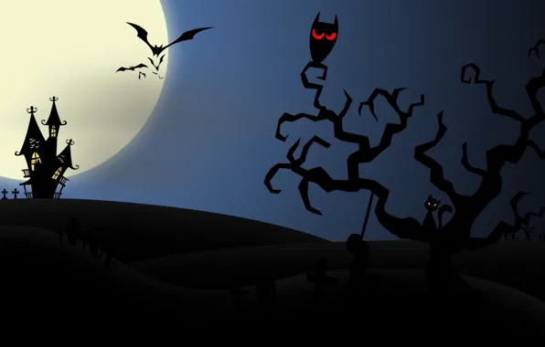 Halloween, creepy, full moon, midnight, страшно, полная луна, evil cat, злой кот
