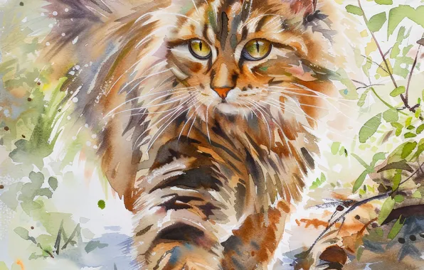 Картинка Кошка, Усы, Кот, Морда, Арт, Цифровое искусство, ИИ-арт, Искусство искусственного интеллекта