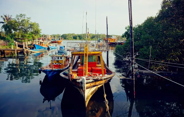 View, color, village, boat, fisherman, malaysia, magnificent, kuantan
