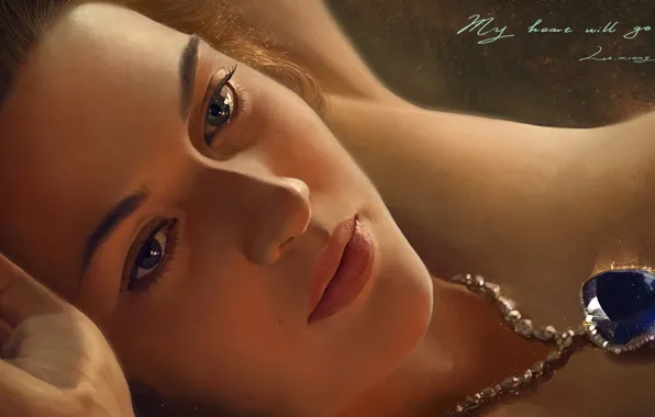 Картинка девушка, рука, арт, кулон, Титаник, лежа, Titanic, Кейт Уинслет