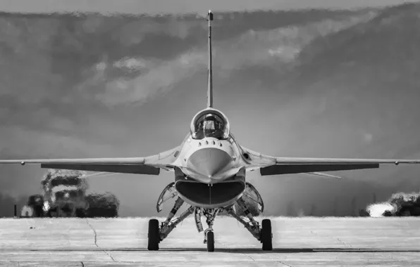 Картинка истребитель, аэродром, F-16, Fighting Falcon, многоцелевой, «Файтинг Фалкон»