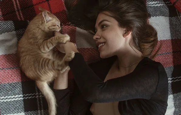 Girl, breast, smile, cat, beautiful, look, cute, nipple