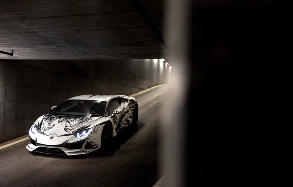 Черно-белый, Lamborghini, Light, Art, Black, Evo, White, Huracan