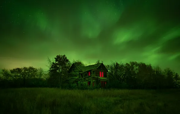 Картинка wallpaper, Sky, Glow, Night, Miscellaneous, picture, Old house, Gloomy