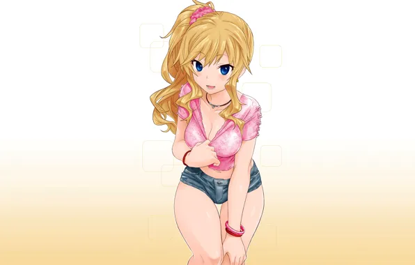 Girl, sexy, cleavage, shorts, blouse, long hair, boobs, anime