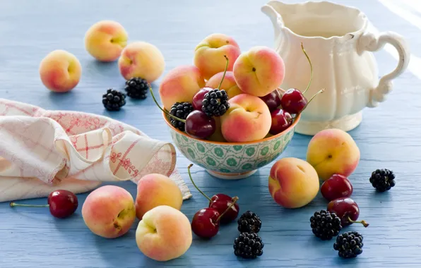 Картинка черешня, food, ежевика, cherry, абрикосы, blackberry, apricots, Anna Verdina