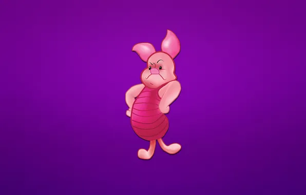Картинка Винни-Пух, недовольный, свинка, хмурая, фиолетовый фон, пятачок, Winnie-the-Pooh