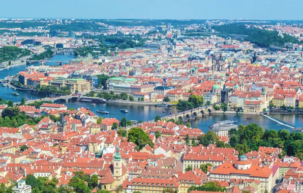 Картинка Мост, Панорама, Прага, Крыши, Здания, Bridge, Prague, Panorama