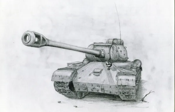 Пушка, карандашный рисунок, Советский танк, ИС-2