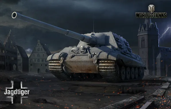 Картинка Германия, арт, танк, ратуша, WoT, Мир танков, World of Tanks, Jagdtiger