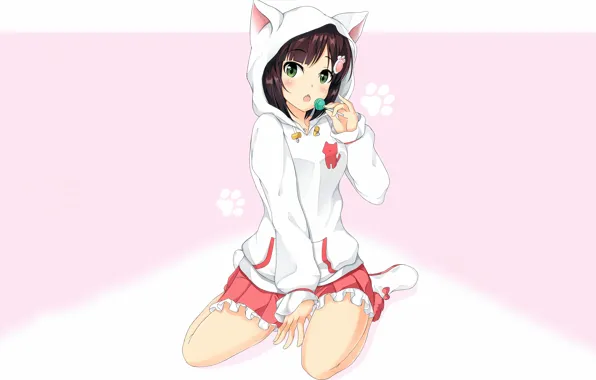 Girl, green eyes, brown hair, anime, beautiful, short hair, pretty, attractive