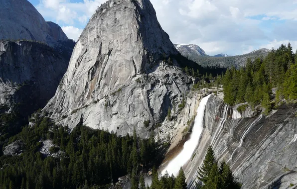 Картинка пейзаж, горы, природа, скала, парк, Калифорния, США, водопады