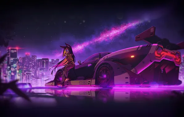 Авто, Ночь, Музыка, Город, Машина, Neon, Illustration, Cyberpunk