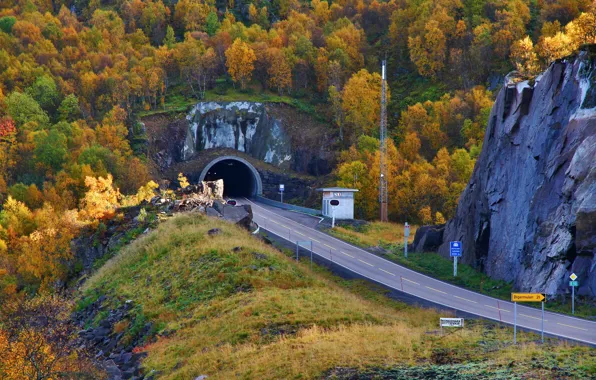 Картинка дорога, осень, горы, природа, фото, Норвегия, Raftsundtunnelen