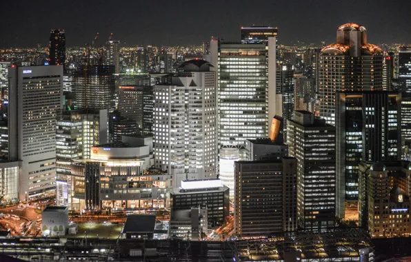 Картинка ночь, city, здания, Япония, Japan, night, Osaka, Осака