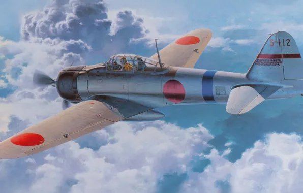 Картинка war, ww2, zero, japanese aircraft, a6m, painting art