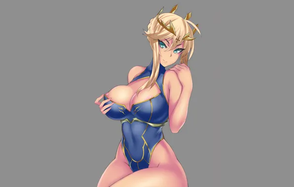 Girl, sexy, cleavage, long hair, boobs, anime, beautiful, crown