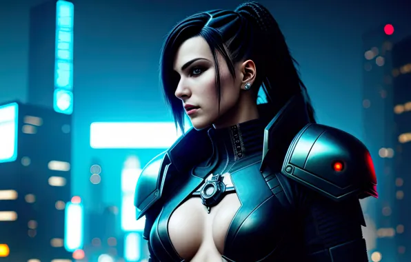 Girl, armor, art, cyberpunk, neuronet, Ai art, Stable diffusion