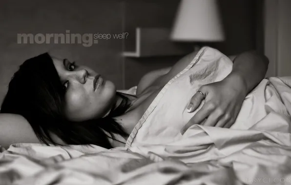 Взгляд, девушка, постель, morning, sleep, well