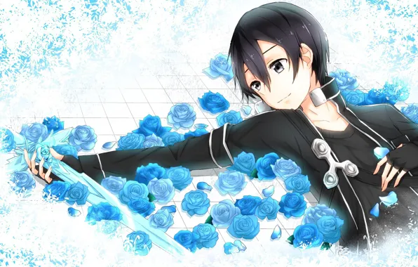 Взгляд, аниме, арт, Белый фон, парень, Мастера меча онлайн, Sword Art Online, Кирито