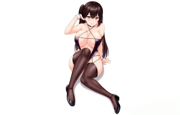 Girl, sexy, cleavage, thighhighs, long hair, legs, boobs, anime