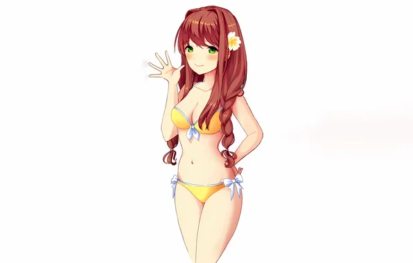 Girl, sexy, cleavage, flower, red hair, green eyes, long hair, boobs