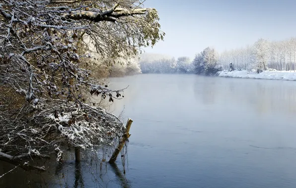 Картинка зима, пейзаж, озеро