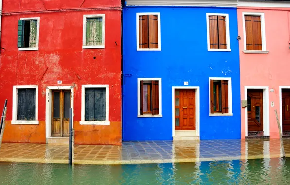 Краски, цвет, дома, Италия, Венеция, канал, остров Бурано