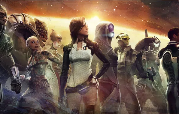 Картинка Miranda Lawson, Mass Effect, Legion, Garrus Vakarian, Thane Krios, Jack, Tali, Samara