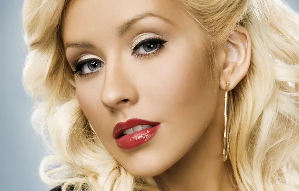 Картинка взгляд, модель, актриса, помада, блондинка, губы, певица, Christina Aguilera