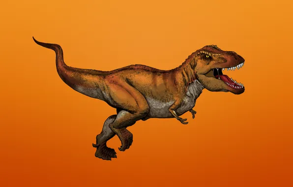 Картинка динозавр, хищник, Dinosaur, зубастый, Тираннозавр, красноватый фон, Tyrannosaurus, Ти-рекс