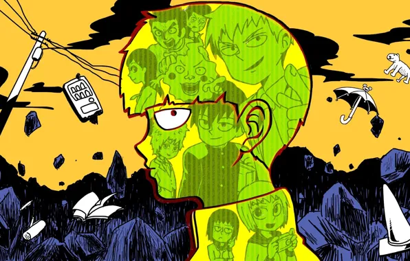 Рисунок, арт, Mob Psycho 100, Кагеяма Шигео, Моб психо 100, Аратака Рейген, Ямачки