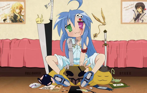 Девушка, аниме, синие волосы