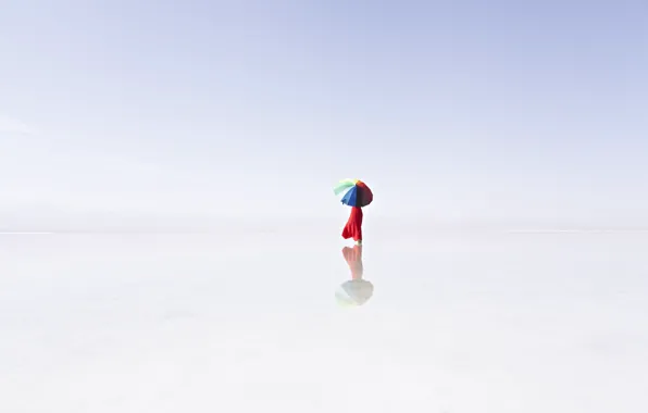 Туман, озеро, отражение, зонт, umbrella, lake, fog, reflection