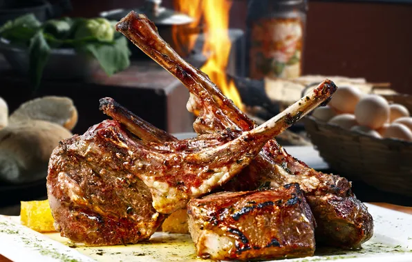 Food, grill, meat, restaurant, lamb, dish, chop, rack