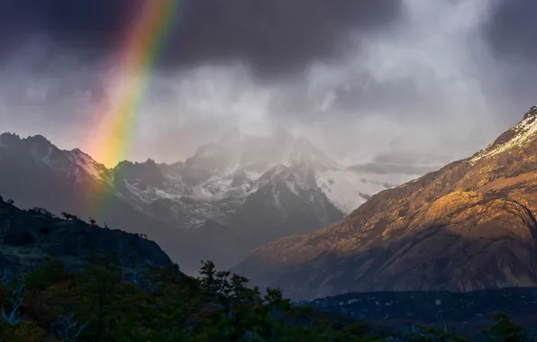 Картинка горы, тучи, Природа, радуга