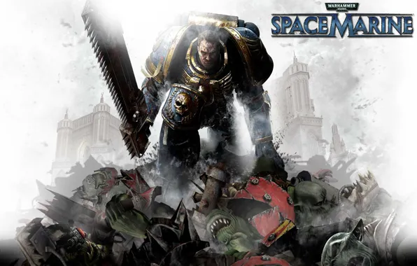 Warhammer 40000, space marine, бензопила, космодесантник, Капитан Тит