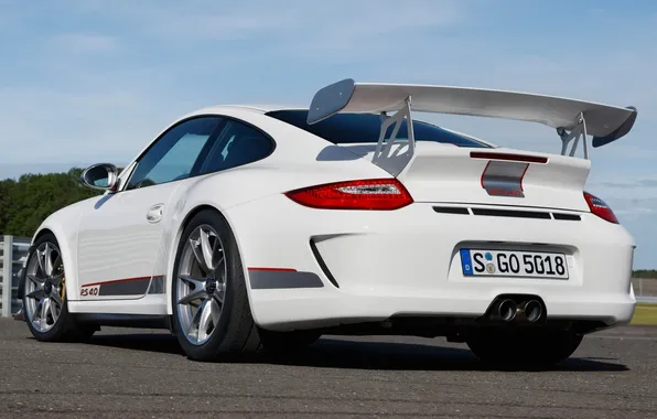 Белый, 911, 997, Porsche, Порше, вид сзади, GT3, 4.0