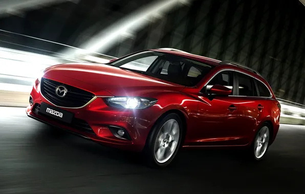 Картинка Огни, Ночь, Красная, Машина, Скорость, Red, Car, Mazda 6