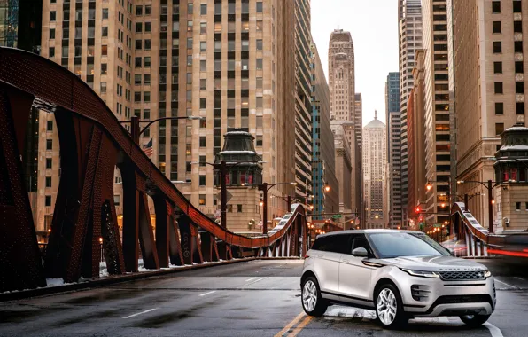 Авто, мост, город, небоскребы, Land Rover, Evoque, кроссовер, P300