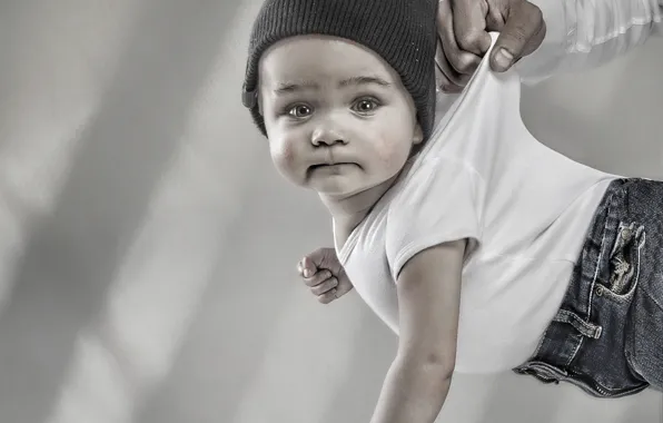 Взгляд, мальчик, руки, шапочка